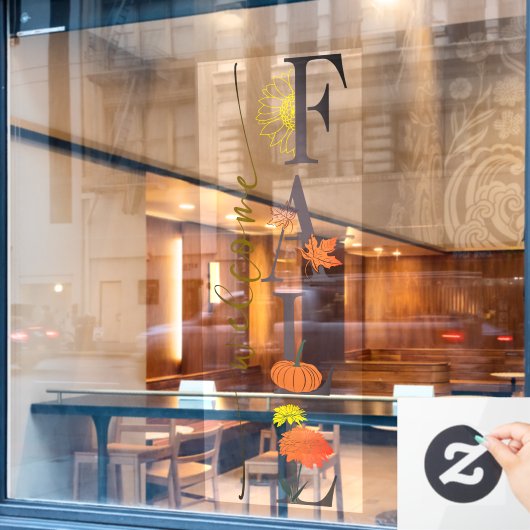 秋の季節の到来 - パンプキンの花のデザイン事業へようこそ ウィンドウサイン (カフェ窓)