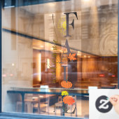 秋の季節の到来 - 紅葉とパンプキンの花のデザイン事業へようこそ ウィンドウサイン (カフェ窓)