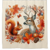 秋の季節の野生動物とオレンジ色の葉 シャワーカーテン (正面)