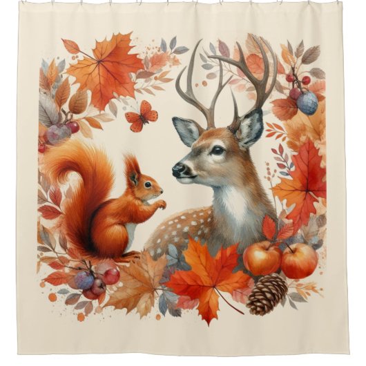 秋の季節の野生生物とオレンジ離れの シャワーカーテン (正面)