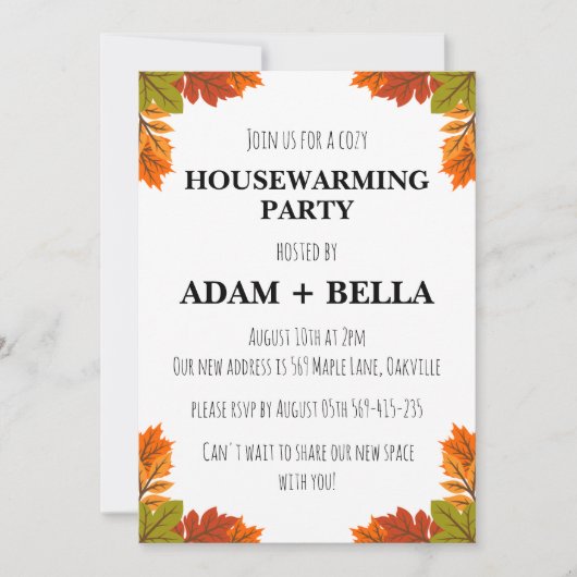 秋の季節到来!新居のお披露目パーティーへのご招待 招待状 (正面)