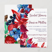 秋の実と葉 紅と青の花嫁のシャワー 招待状 (正面/裏面)