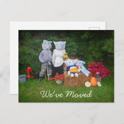 秋の家族おもしろいのカントリーファ素朴ーム引っ越し 案内ポストカード (正面/裏面)