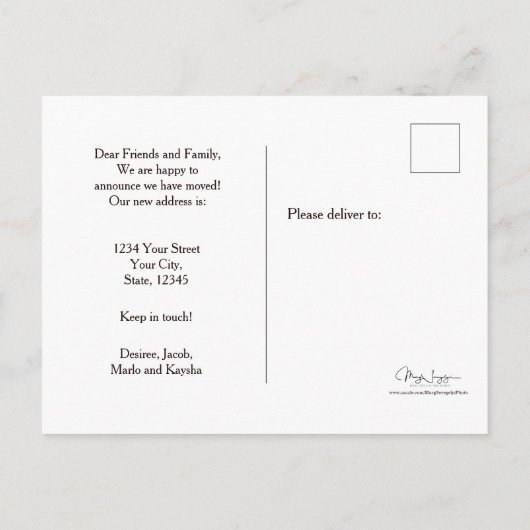 秋の家族おもしろいのカントリーファ素朴ーム引っ越し 案内ポストカード (裏面)