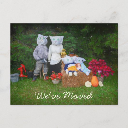秋の家族おもしろいのカントリーファ素朴ーム引っ越し 案内ポストカード (正面)