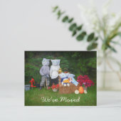 秋の家族おもしろいのカントリーファ素朴ーム引っ越し 案内ポストカード (スタンド正面)