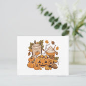 秋の家族 ハロウィン 感謝祭 かわいい オータム ポストカード (スタンド正面)