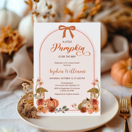 秋の小さなかぼちゃの女の子のベビーシャワー 招待状