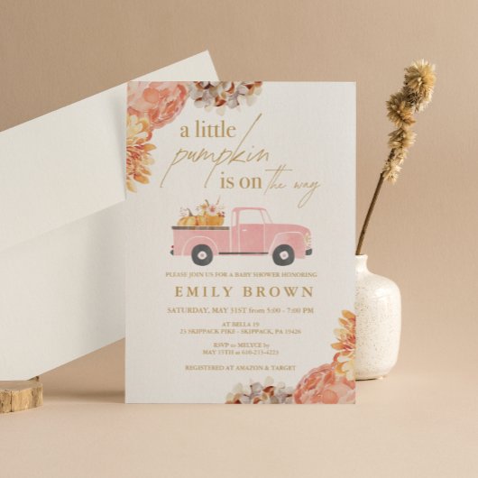 秋の小さなかぼちゃの女の子 ベビーシャワー招待状 招待状