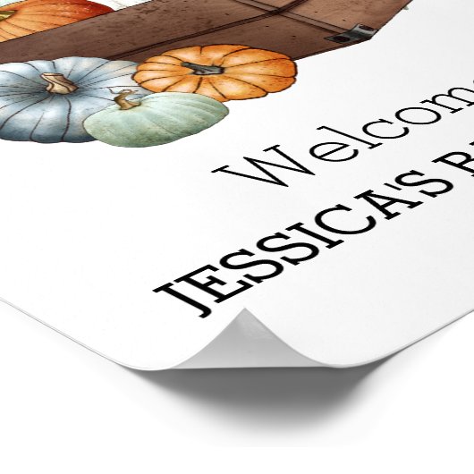 秋の小さなかぼちゃの水の色ベビーシャワーサイン ポスター (角)