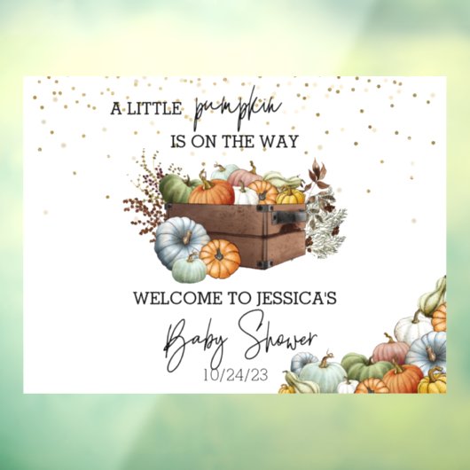 秋の小さなかぼちゃの水の色ベビーシャワー ウィンドウサイン (シート3)