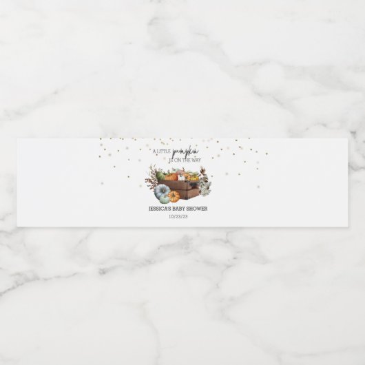 秋の小さなかぼちゃの水の色ベビーシャワー ペットボトルラベル (シングルラベル)