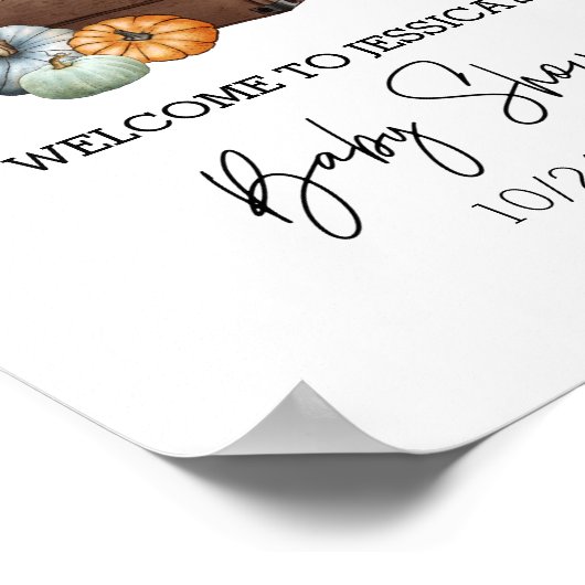 秋の小さなかぼちゃの水の色ベビーシャワー ポスター (角)