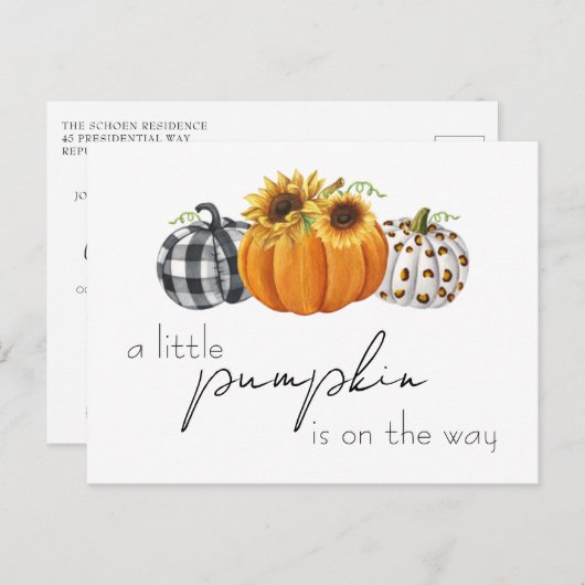 秋の小さなかぼちゃひまわり素朴赤ちゃんシャワー ポストカード (正面/裏面)