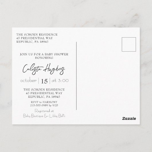 秋の小さなかぼちゃひまわり素朴赤ちゃんシャワー ポストカード (裏面)