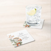 秋の小さなキノコのベビーシャワー スクエアペーパーコースター (インサイチュ)