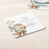 秋の小さなキノコのベビーシャワー スクエアペーパーコースター (アングル)