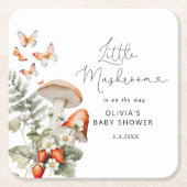 秋の小さなキノコのベビーシャワー スクエアペーパーコースター (正面)