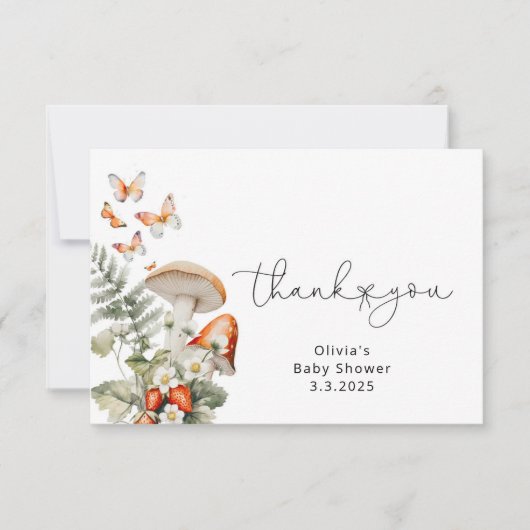 秋の小さなキノコの赤ちゃんシャワーサンキューカード カード (正面)