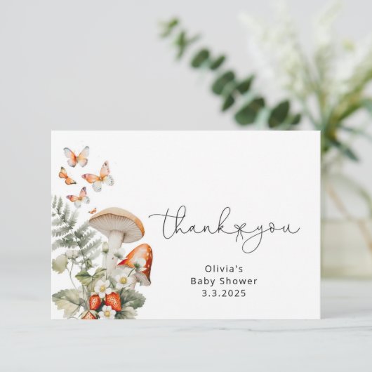 秋の小さなキノコの赤ちゃんシャワーサンキューカード カード (スタンド正面)