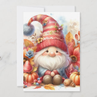 秋の小人と葉の水彩カリグラフィーテキスト 招待状