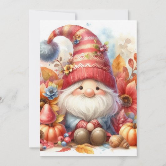 秋の小人と葉の水彩カリグラフィー文字 招待状 (正面)