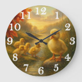 秋の小川の陽気なアヒルの家族 ラージ壁時計 (正面)