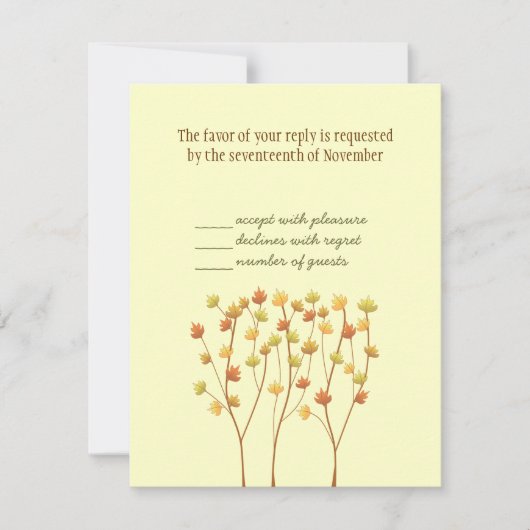 秋の小枝の木-封筒が付いている応答カード 出欠カード (正面)