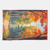 秋の小道 紅葉 水彩風景画 キッチンタオル (横)
