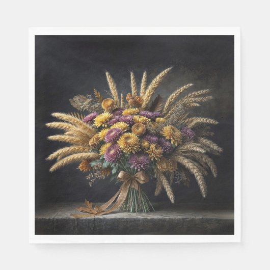 秋の小麦の茎とコスモス束 スタンダードランチョンナプキン (正面)