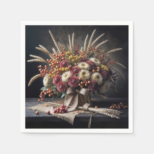 秋の小麦の茎とムームの花束 スタンダードカクテルナプキン (正面)