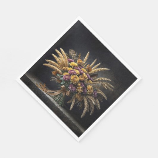 秋の小麦の茎とムームの花束 スタンダードランチョンナプキン (角)