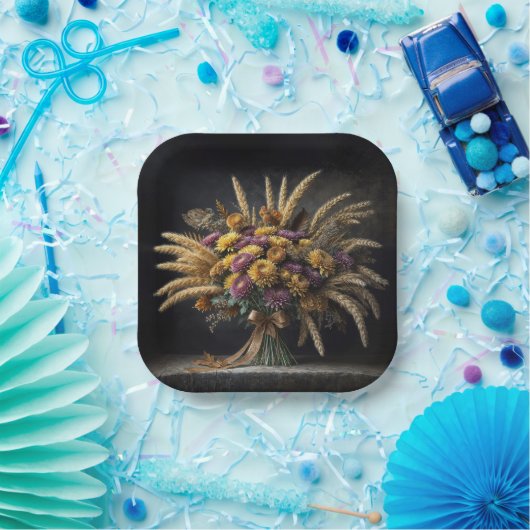 秋の小麦の茎とムームの花束 ペーパープレート (パーティー)