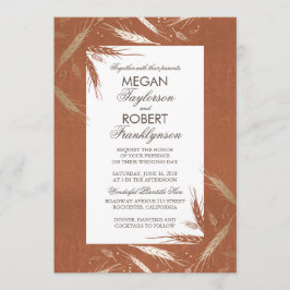 秋の小麦 ゴールドとオレンジ ラスティック ウェディング 招待状