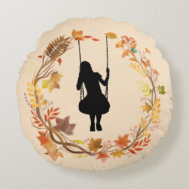 秋の少女スインググラフィック _Fall+Leaf ラウンドクッション