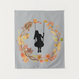 秋の少女スインググラフィック _Fall+Leaf W タペストリー