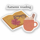 秋の居心地の良い雰囲気 – ホットココア、本&紅葉 シール (正面)