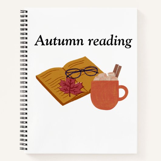 秋の居心地の良い雰囲気 – ホットココア、本&紅葉 ノートブック (正面)