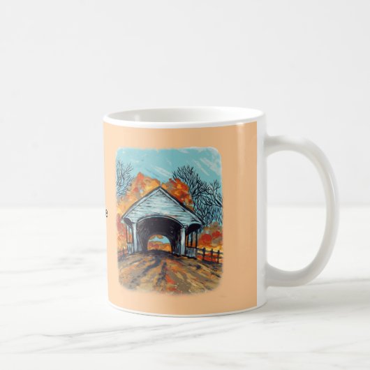 秋の屋根付き橋のマグカップ コーヒーマグカップ (右)