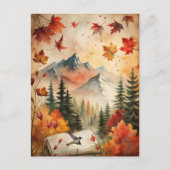 秋の山々紅葉ヴィンテージ自然 ポストカード (正面)