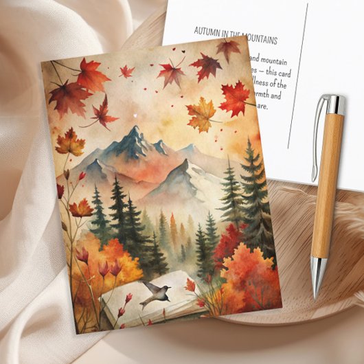 秋の山々紅葉ヴィンテージ自然 ポストカード