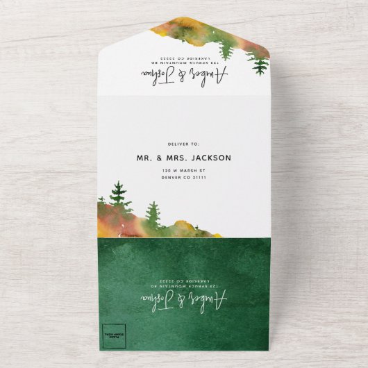 秋の山の一挙式への招待 オールインワン招待状 (外側)