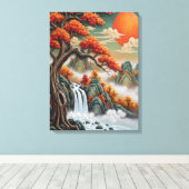 秋の山の景色と滝 キャンバスプリント (インサイチュ (ウッドフロア))