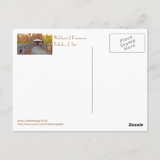 秋の山林の覆い橋 ポストカード (裏面)