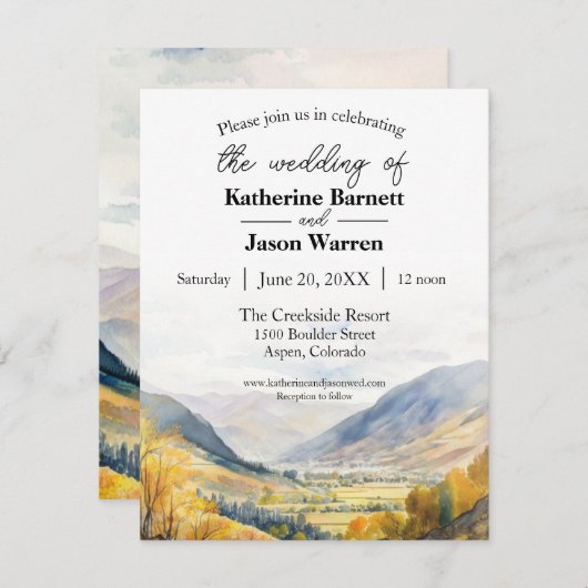 秋の山林の谷の水色 招待状 (正面/裏面)