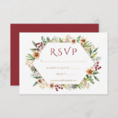 秋の山水色結婚の赤 出欠カード (正面/裏面)