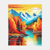 秋の山湖シーン フリースブランケット (正面)