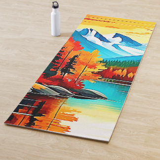 秋の山湖シーン ヨガマット