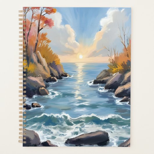 秋の川の陽光 紅葉 水彩画 プランナー手帳 (正面)