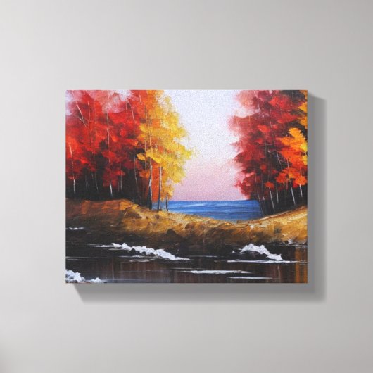秋の川の風景絵画 キャンバスプリント (正面)